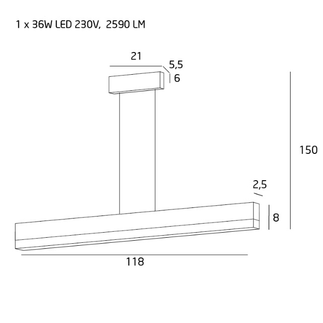 Lustra liniara alba iluminare LED Vilen 118x5,5 cm, metal/acril, P0155 - Maxlight [4]