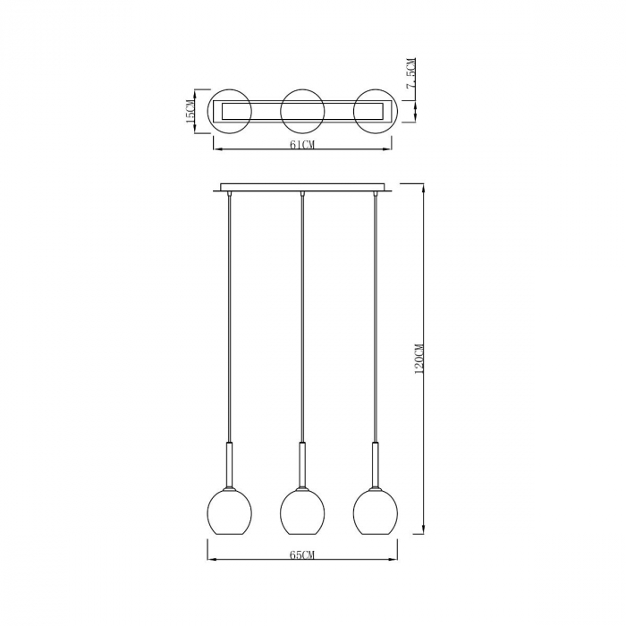 Lustra liniara crom MONIC, cu 3 pendule sferice, metal/sticla, 003064-001997 - Zumaline [2]
