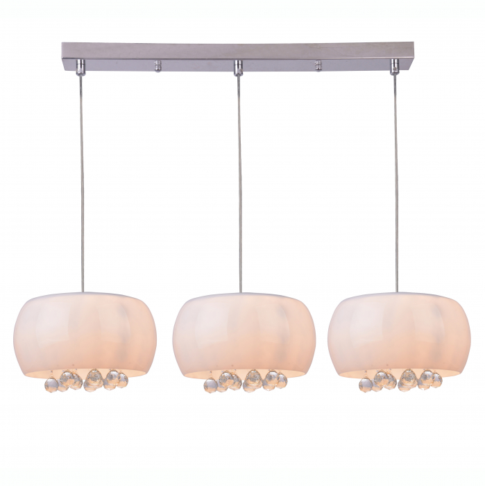 Lustra liniara cu 3 pendule albe lucioase Rumya Line 80 cm si cristale, design modern, sticla opal, AZ 2455 - Azzardo [3]
