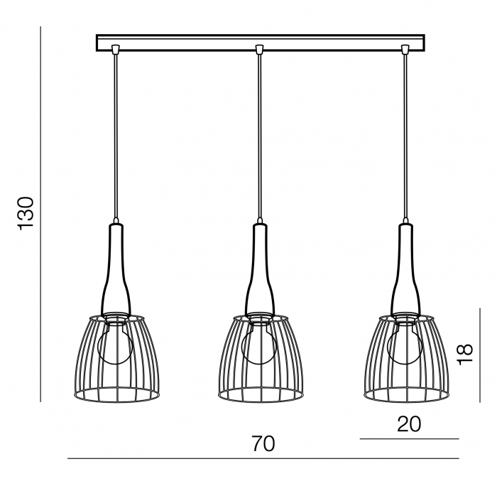 Lustra liniara cu 3 pendule Cepheus 70 cm, detalii metalice negre si lemn, stil industrial, AZ 2949 - Azzardo [2]