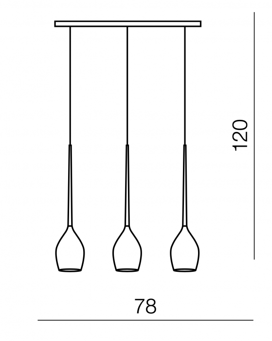 Lustra liniara cu 3 pendule suspendate Garnet Line 78 cm, diverse culori, detaliu metalic negru, AZ 2320 - Azzardo [4]