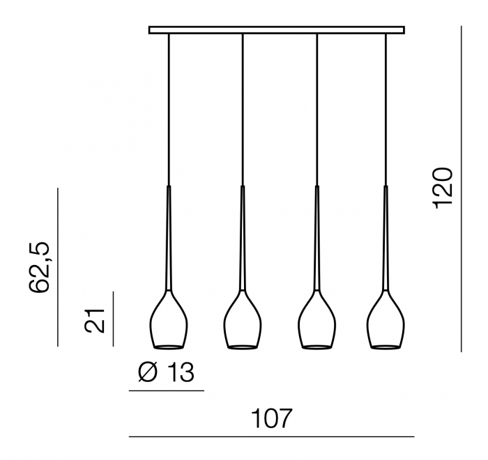 Lustra liniara cu 4 pendule suspendate Garnet Line 107 cm, diverse culori, detaliu metalic negru, AZ 0100 - Azzardo [7]