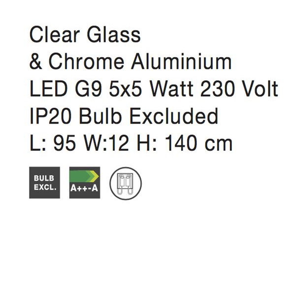 Lustra liniara cu 5 pendule din sticla transparenta Alexis, 100 cm, baza metal cromat, inaltime reglabila, 8540404 - Novaluce [3]