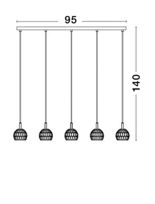Lustra liniara cu 5 pendule din sticla transparenta Alexis, 100 cm, baza metal cromat, inaltime reglabila, 8540404 - Novaluce [2]