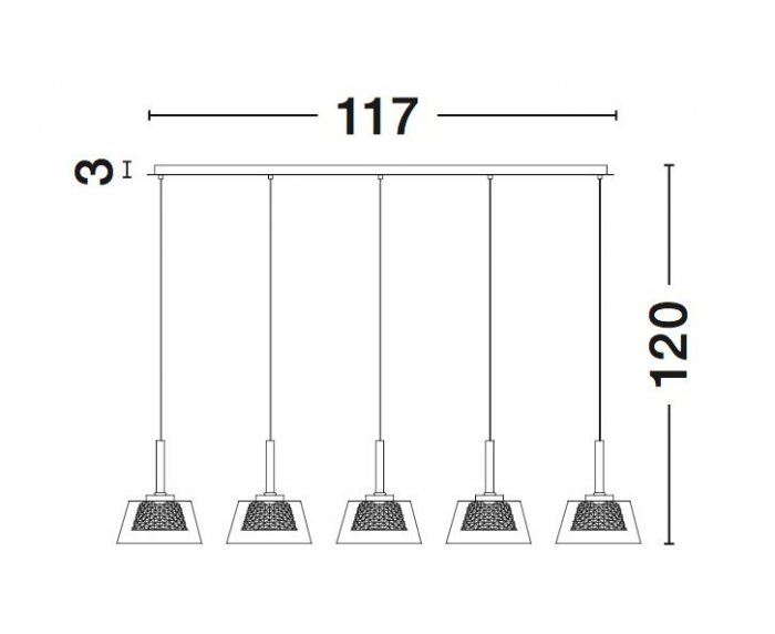 Lustra liniara eleganta cu 5 pendule pe fir Boncan 117 cm, sticla transparenta, metal crom, 1300301306 - Novaluce [3]