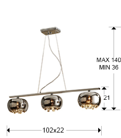 Lustra liniara lux crom Paloma 120 cm, 3 abajururi din sticla, inaltime reglabila, 509213 - Schuller [3]