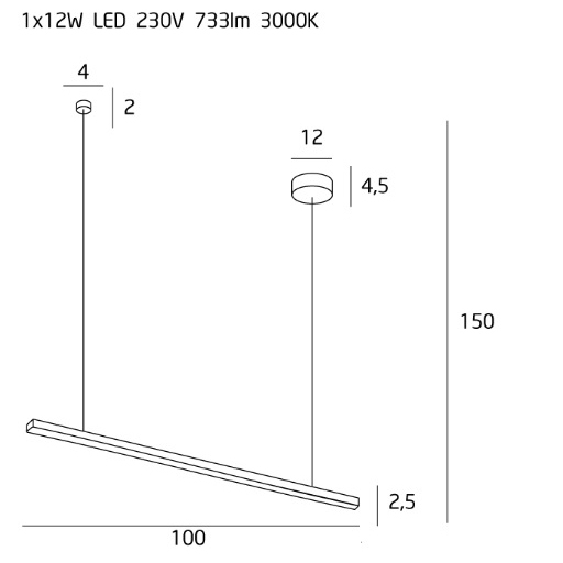 Lustra liniara neagra LED dimabil Linda 100x3,6 cm metal/acril, P0310D - Maxlight [2]