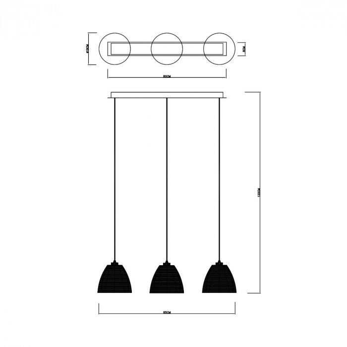 Lustra liniara neagra PICO cu 3 pendule, inaltime reglabila, metal/sticla, 003064-001994 - Zumaline [2]