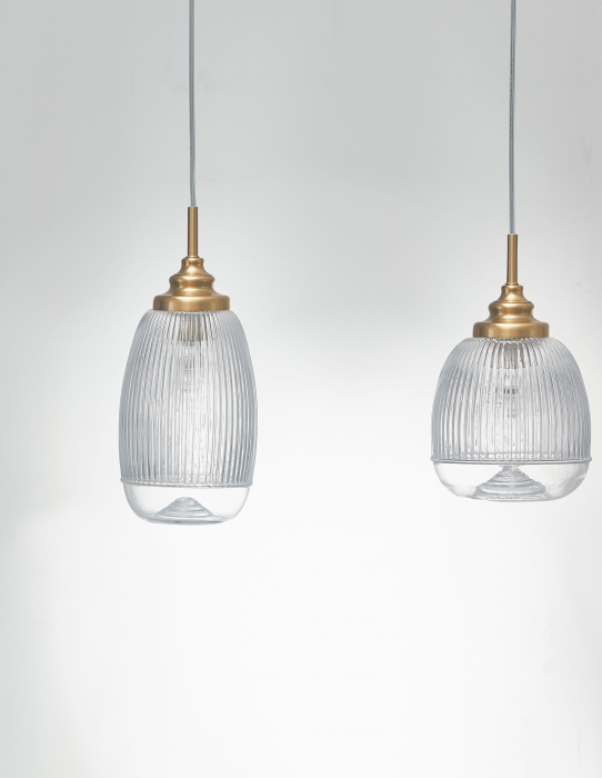 Lustra liniara retro 3 pendule forme diferite sticla transparenta Niraj 65 cm, metal auriu satinat, 9731216 - Novaluce [3]
