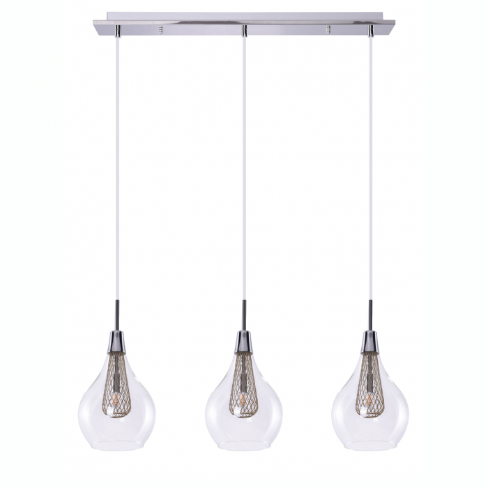 Lustra liniara tip pendul Shiro Line 70 cm 3 becuri, abajur sticla transparenta, detalii metalice aurii si crom, AZ 1689 - Azzardo [2]