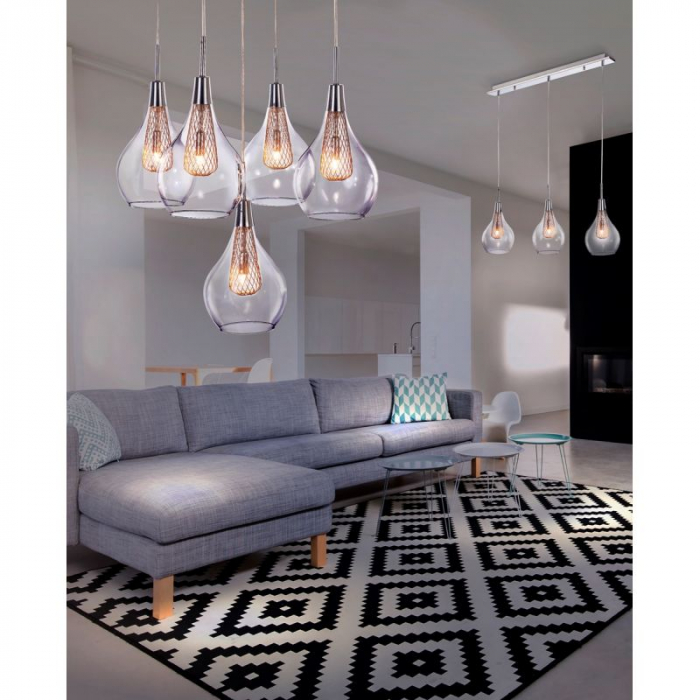 Lustra liniara tip pendul Shiro Line 70 cm 3 becuri, abajur sticla transparenta, detalii metalice aurii si crom, AZ 1689 - Azzardo [6]