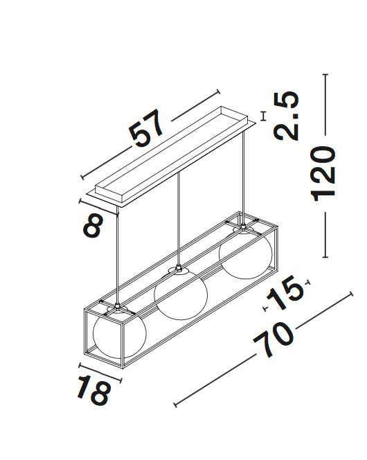 Lustra linie Leyla 70 cm, 3 globuri albe sticla, metal negru cu dreptunghi auriu, 9206402 - Novaluce [4]