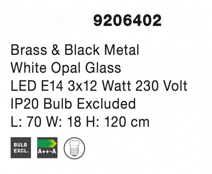 Lustra linie Leyla 70 cm, 3 globuri albe sticla, metal negru cu dreptunghi auriu, 9206402 - Novaluce [5]