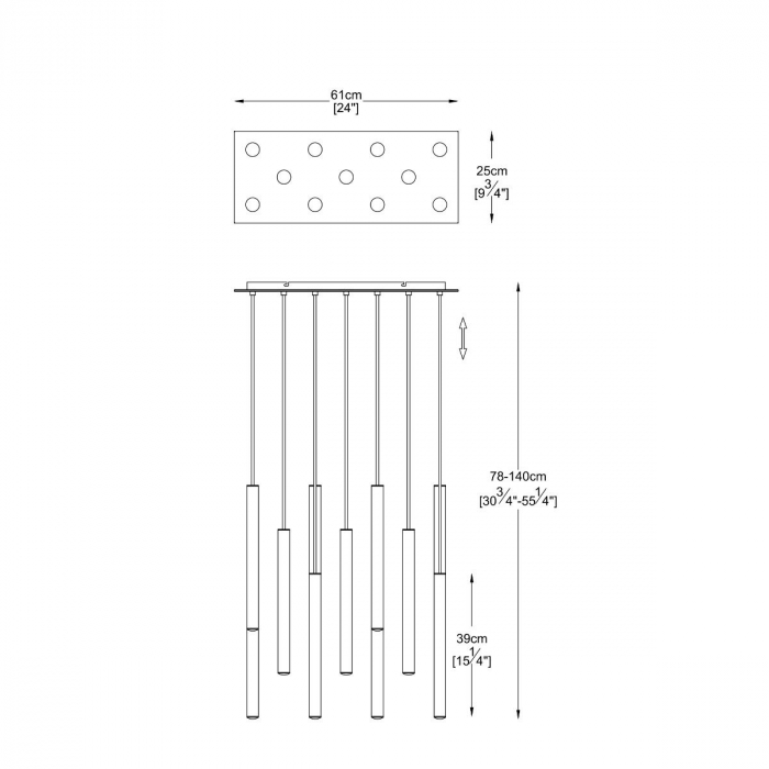 Lustra LOYA crom/auriu, cu 11 pendule cilindrice cu iluminare LED, inaltime reglabila, 003064-003496 - Zumaline [4]