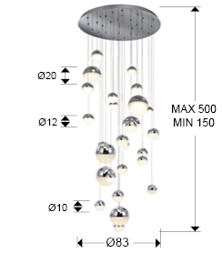 Lustra lux 27 pendule glob crom Dalos Ø80 cm, iluminare LED dimabila control Bluetooth, 793971GK - Schuller [2]