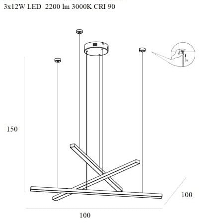 Lustra lux aurie 3xLED dimabil Linda 100x100 cm metal/acril, inaltime reglabila, P0426D - Maxlight [3]