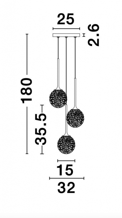 Lustra lux aurie cu 3 pendule glob sticla structurata Fedora, LED G9, 9160212 - Novaluce [5]