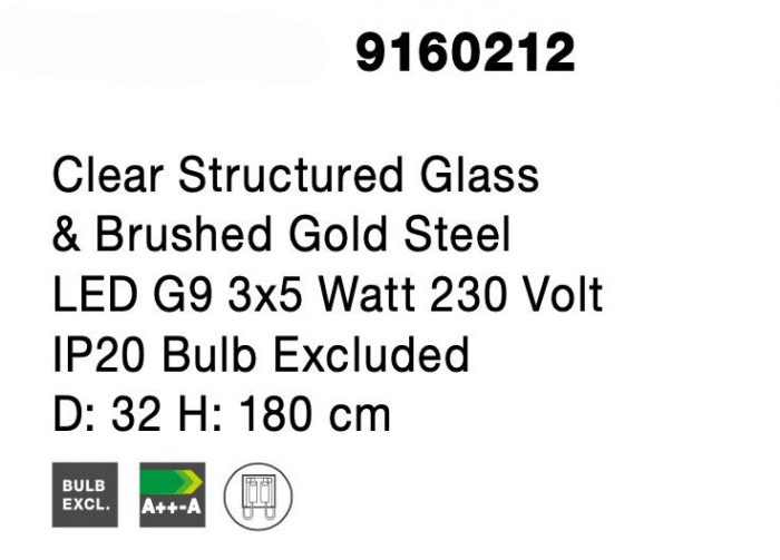 Lustra lux aurie cu 3 pendule glob sticla structurata Fedora, LED G9, 9160212 - Novaluce [6]