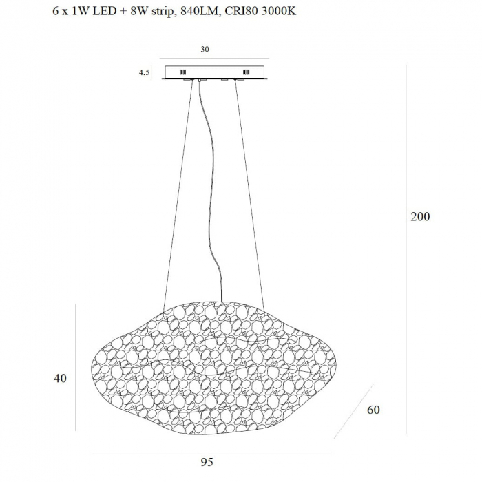 Lustra lux aurie iluminare LED Kym 96x60 cm metal/acril, inaltime reglabila, P0432 - Maxlight [2]