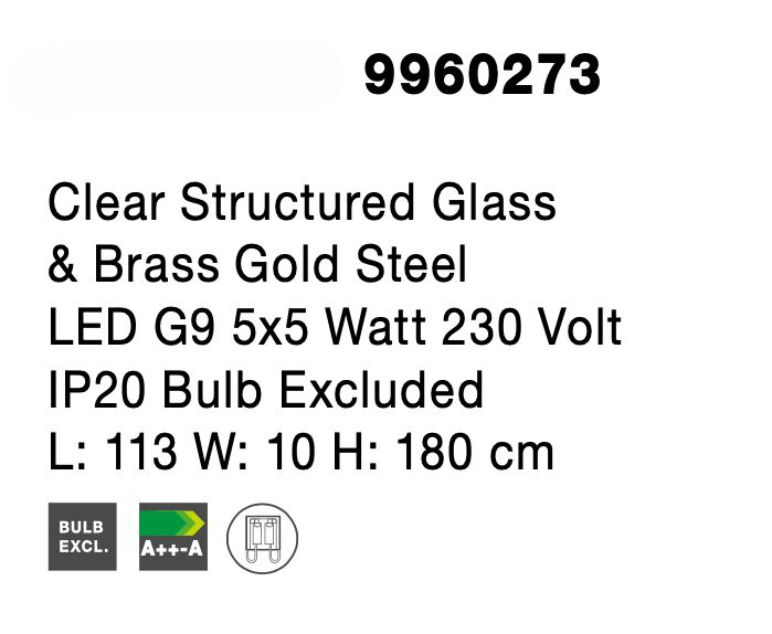 Lustra lux aurie liniara Fedora 110 cm globuri sticla structurata, 5 becuri LED G9, 9960273 - Novaluce [5]