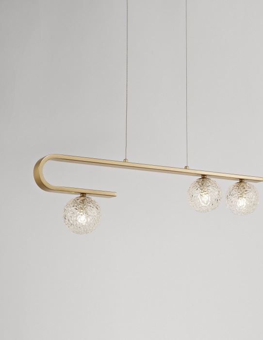 Lustra lux aurie liniara Fedora 80 cm globuri sticla structurata, 3 becuri LED G9, 9960272 - Novaluce [2]