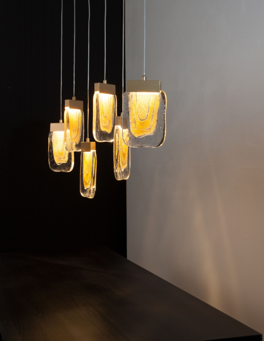 Lustra lux aurie Rock 90 cm cu 6 pendule LED dimabil, forma sectiune piatra, 9160286 - Novaluce [4]