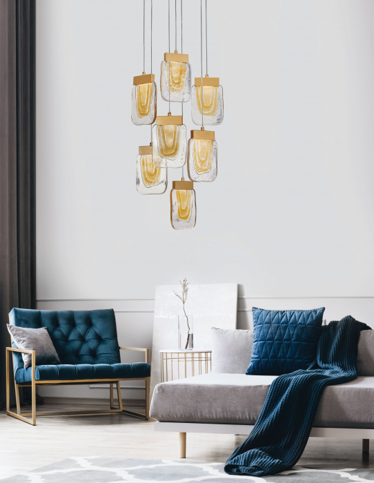 Lustra lux aurie Rock Round Ø40 cm, 7 pendule LED dimabil, forma sectiune piatra, 9160287 - Novaluce [7]