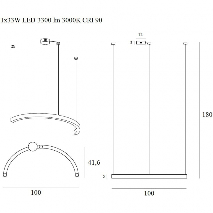 Lustra lux aurie semicerc LED dimabil Kora 100x41,6 cm, metal/acril, inaltime reglabila, P0422D - Maxlight [3]