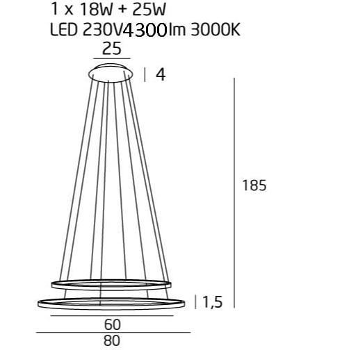 Lustra lux crom 2 inele LED dimabil Senia Ø 80 cm metal/acril inaltime reglabila, P0375D - Maxlight [2]