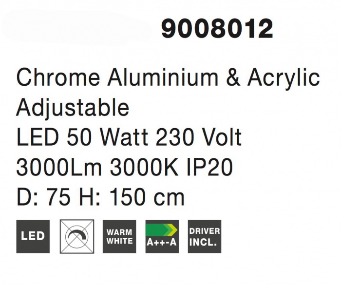 Lustra lux crom 6 inele LED reglabile Calisto 75 cm, design modern, 9008012 - Novaluce [4]