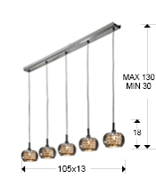 Lustra lux crom liniara Camila, 5 pendule sticla cu cristale, inaltime reglabila, 193539 - Schuller [3]