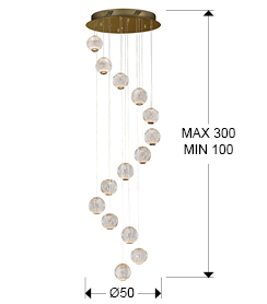 Lustra lux cu 14 surse LED rotunda Feli, sfere acril, baza metal auriu, inaltime reglabila, 354318 - Schuller [5]