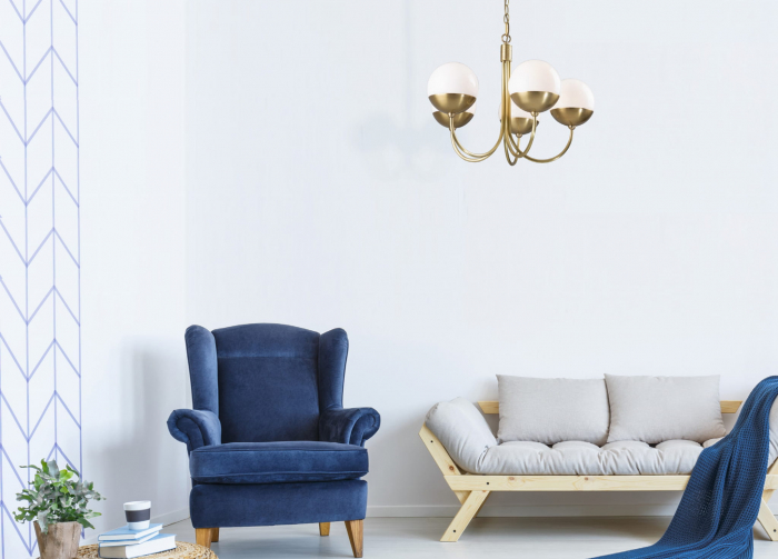 Lustra lux cu 5 brate Ramza Ø 58 cm alb/auriu, sticla opal lucios/metal, P0240 - Maxlight [2]
