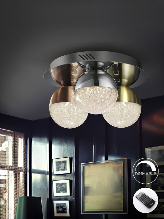 Plafoniera lux dimabila colorata rotunda Dalos, Ø 30 cm, 3 globuri LED metal si policarbonat texturat, cu telecomanda, 794025D - Schuller [2]