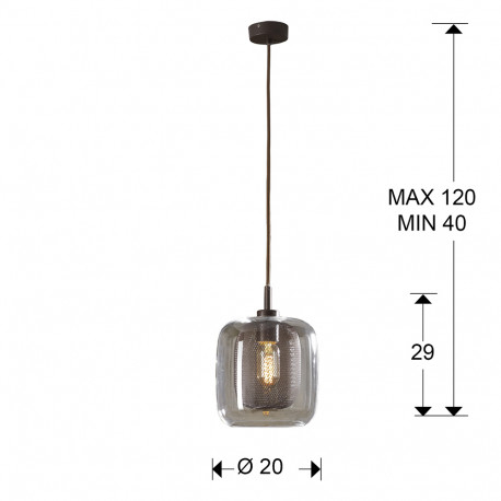 Lustra lux dimabila Sabro, pendul sticla maro cu mesh metalic interior Ø 20 cm, inaltime reglabila, 653608 - Schuller [2]
