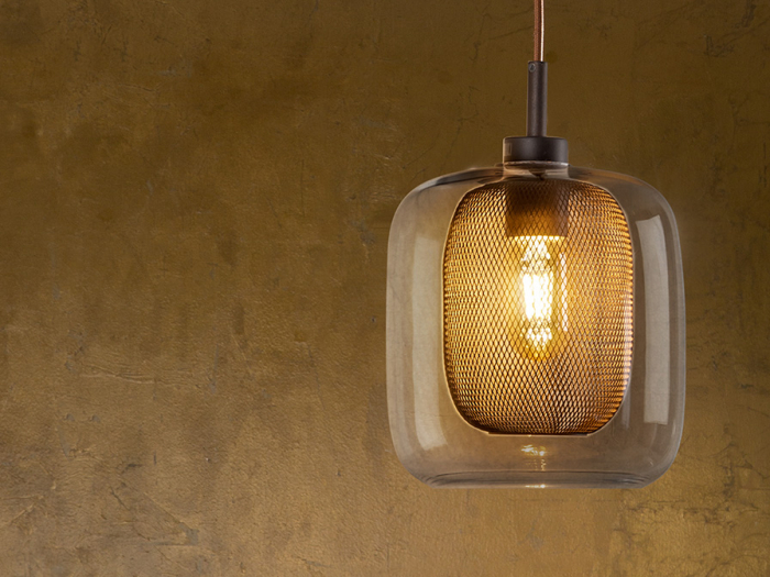 Lustra lux dimabila Sabro, pendul sticla maro cu mesh metalic interior Ø 20 cm, inaltime reglabila, 653608 - Schuller [4]