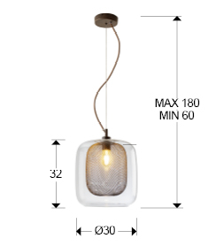 Lustra lux dimabila Sabro, pendul sticla maro cu mesh metalic interior Ø 30 cm, inaltime reglabila, 653732 - Schuller [2]
