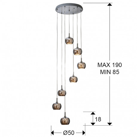 Lustra dimabila lux inalta crom rotunda Camila, 7 pendule sticla cu cristale, inaltime reglabila, cu telecomanda, 193453D - Schuller [3]