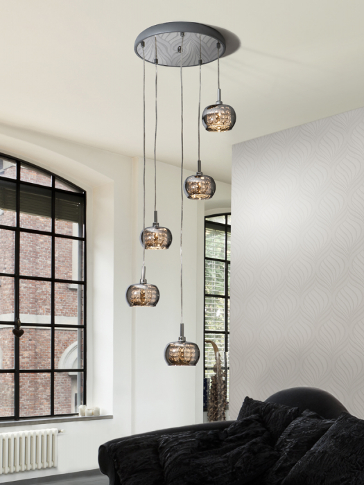 Lustra lux crom rotunda Camila, 5 pendule sticla cu cristale, inaltime reglabila, 193364 - Schuller [3]