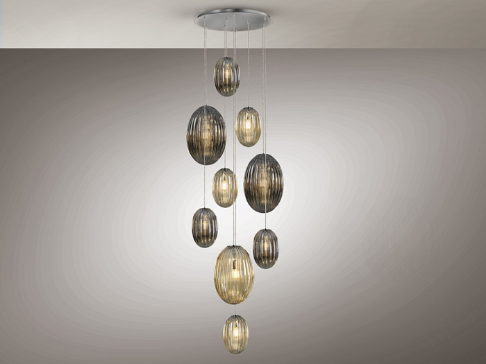 Lustra lux inalta dimabila Kati 9 pendule sticla texturata fumurie sampanie, inaltime reglabila, 752367 - Schuller [6]