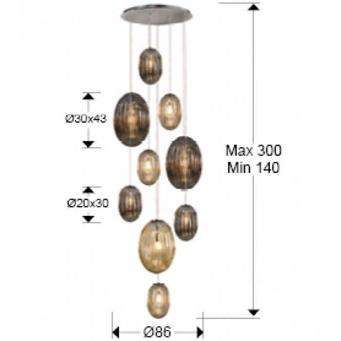 Lustra lux inalta dimabila Kati 9 pendule sticla texturata fumurie sampanie, inaltime reglabila, 752367 - Schuller [7]