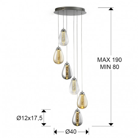 Lustra lux inalta rotunda Izma, 6 pendule sticla in 3 nuante, in forma de para, inaltime reglabila, 394834 - Schuller [3]