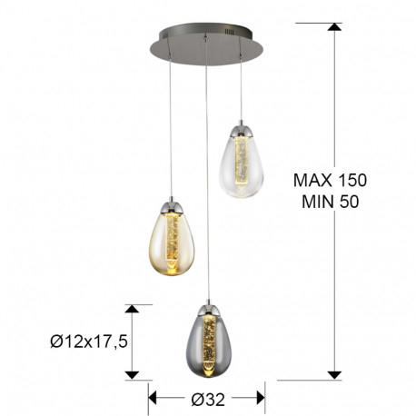 Lustra lux rotunda Izma, 3 pendule sticla in 3 nuante, in forma de para, inaltime reglabila, 394782 - Schuller [3]