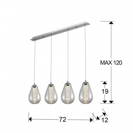 Lustra lux liniara crom Izma, 4 pendule sticla, in forma de para, inaltime reglabila, 394460 - Schuller [2]