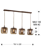 Lustra lux liniara Sabro, 4 pendule sticla maro cu mesh metalic interior, inaltime reglabila, cu telecomanda, 653422D - Schuller [3]