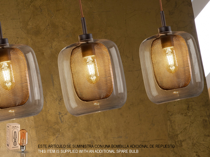 Lustra lux liniara Sabro, 4 pendule sticla maro cu mesh metalic interior, inaltime reglabila, cu telecomanda, 653422D - Schuller [2]