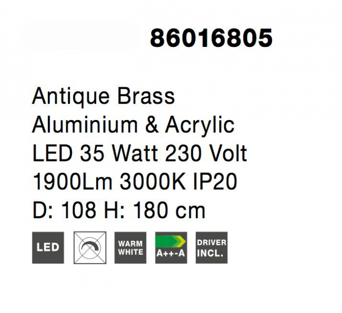 Lustra lux moderna pendul rotund auriu antic cu cristale acril Marika Ø45/65/85/108 cm, iluminare LED, 86016808 - Novaluce [17]