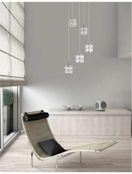 Lustra lux rotunda 5 pendule din cristal transparent Valeri, Ø 41 cm, baza metal cromat, 8538105 - Novaluce [2]
