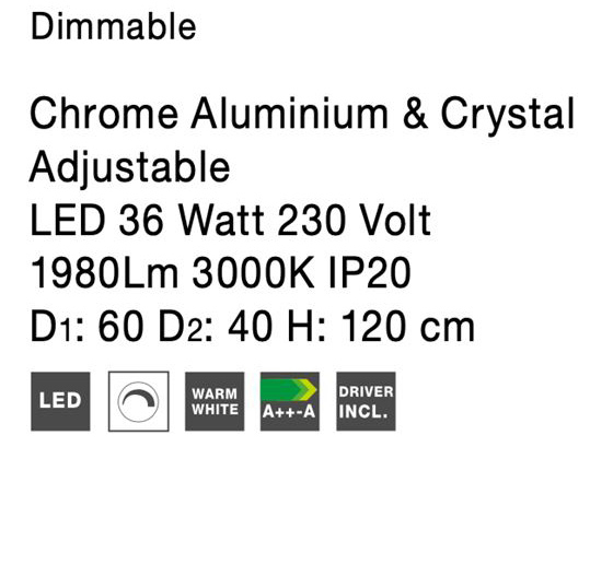 Lustra lux rotunda crom cu cristale Avone, 1/2 inele ajustabile din metal cu LED dimabil, 9312837 - Novaluce [10]