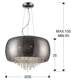 Lustra lux rotunda cupru/crom Eva Ø 50 cm, sticla suflata si cristale, inaltime reglabila, 618859 - Schuller [4]